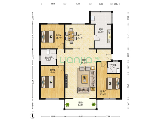金元小区 3室2厅2卫 139平方
