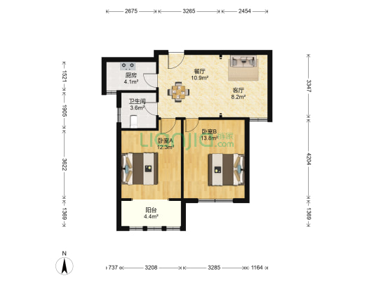 康乐佳苑 2室2厅1卫 82平方