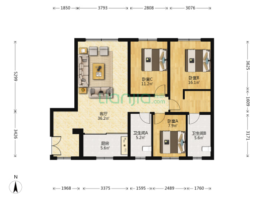 华润紫云府悦里 3室1厅2卫 131平方