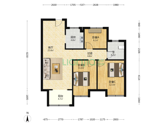 尚绿学府 3室1厅1卫 95平方