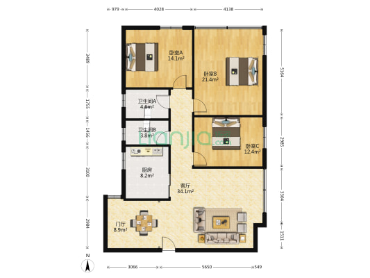 佳怡花园 3室1厅2卫 141平方