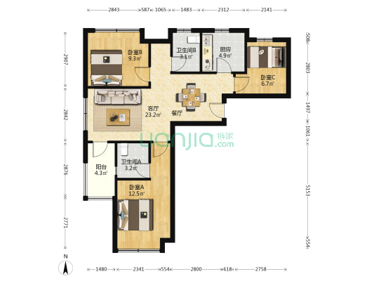 骏丰玲珑坊西苑 3室1厅2卫 95平方