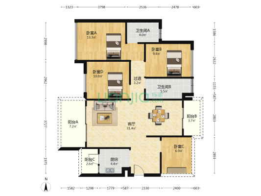 富辰悦府 4室1厅2卫 117平方