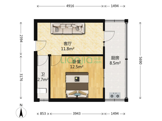 紫光苑 1室1厅1卫 39平方