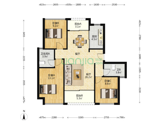 中铁金海澜廷 3室1厅2卫 99平方
