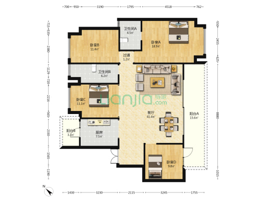 龙湖山海原著上宸 4室1厅2卫 142平方