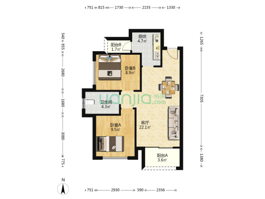 九号公馆 2室1厅1卫 69平方