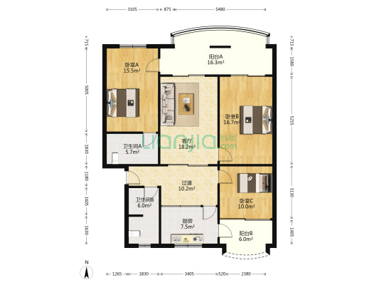 新加坡后街11号 3室1厅2卫 129平方