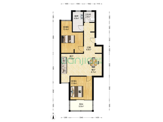 邾长巷散盘 2室2厅1卫 87平方