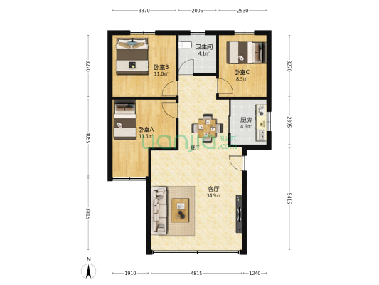公交新村 3室1厅1卫 86平方