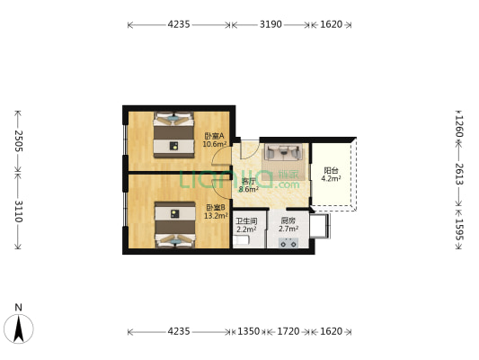 自治街18号 2室1厅1卫 52平方