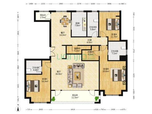金茂府 3室2厅3卫 184平方