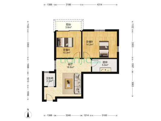 白云雅苑 2室1厅1卫 66平方