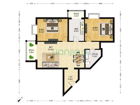 贵仁居 2室1厅1卫 126平方