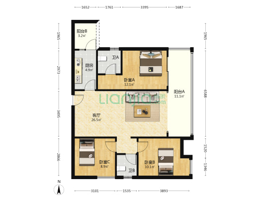 汇乐上院 3室1厅2卫 101平方