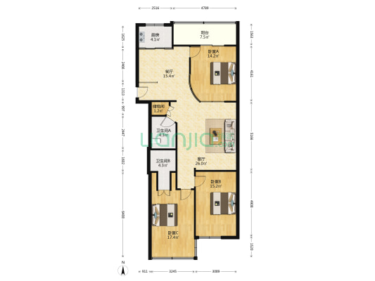 永康家园 3室2厅2卫 126平方