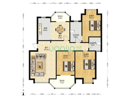 帝景 3室2厅2卫 140平方