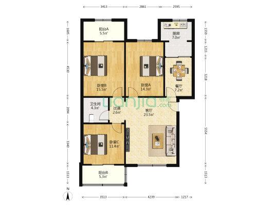 新星小区 3室2厅1卫 117平方