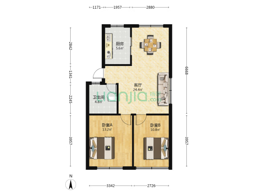 桂花园新村 2室1厅1卫 73平方