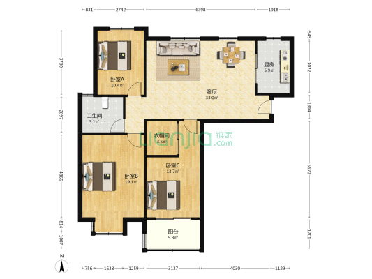 兰桥雅居 3室1厅1卫 122平方