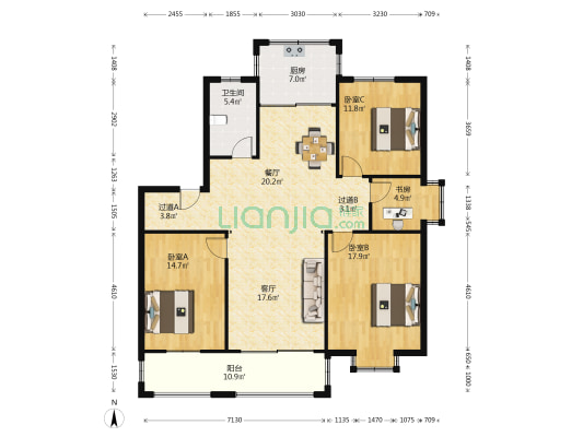 天景丽舍 4室2厅1卫 141平方