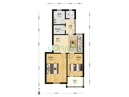 双元南村二区 2室1厅2卫 63平方