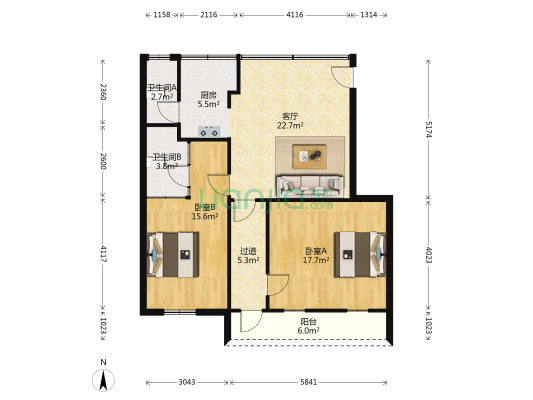 迈豪街 2室1厅2卫 77平方