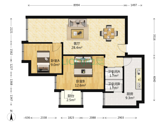 俊豪中央大街（璧山） 2室1厅2卫 82平方