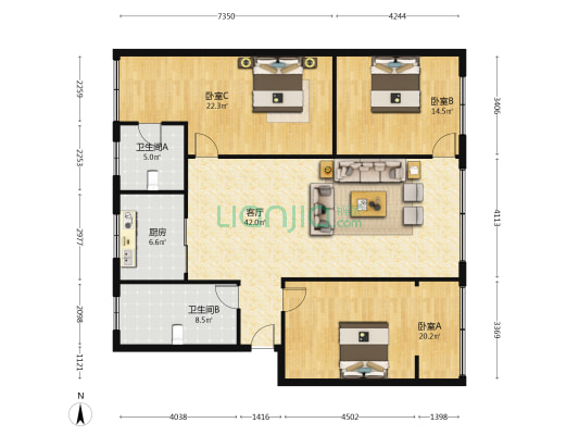 什邡卷烟厂住宅小区 3室1厅2卫 142平方