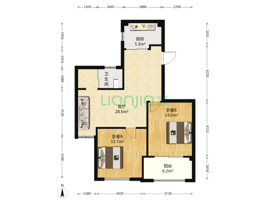 银亿钰鼎园 2室1厅1卫 86平方