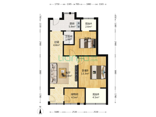 尚智巷6号 2室1厅1卫 54平方