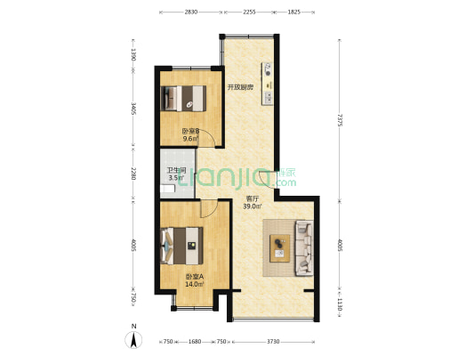 金沙风华水岸 2室1厅1卫 83平方