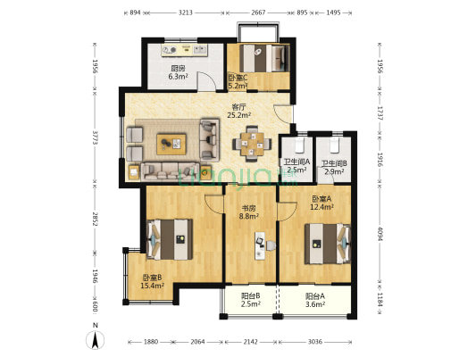 环城北路18-1号 4室1厅2卫 100平方