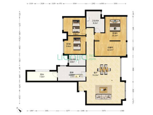 华润二十四城四期 3室1厅2卫 146平方