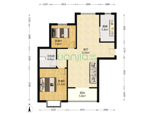 绿地世纪城四期 2室1厅1卫 86平方