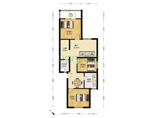 红花堰小区 3室1厅1卫 79平方