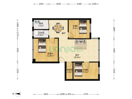 香宁花园北区 3室1厅1卫 72平方