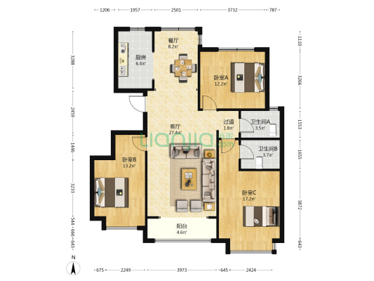 澜湾 3室2厅2卫 127平方