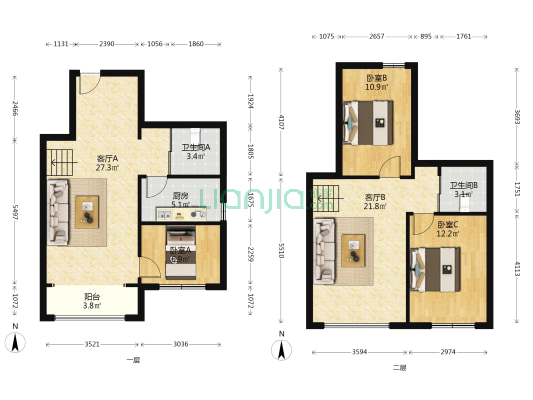 天空之城 3室2厅2卫 64平方