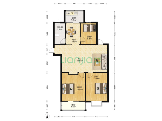 经发花苑 3室2厅1卫 117平方