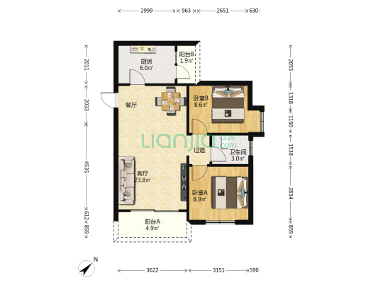 中经花园 2室1厅1卫 68平方