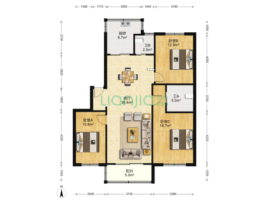 南都花城茶花园 3室1厅2卫 115平方