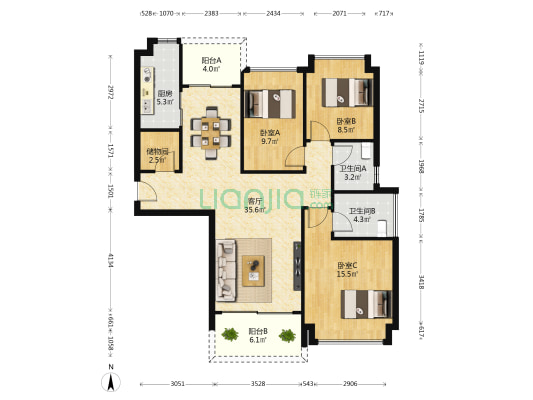 合生湖山国际6期峰上 3室1厅2卫 122平方