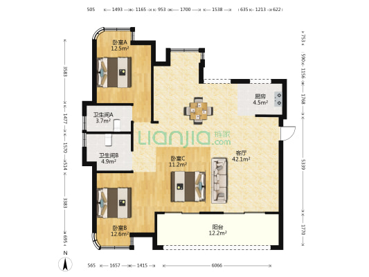 中庚·香匯新时代 3室1厅2卫 125平方