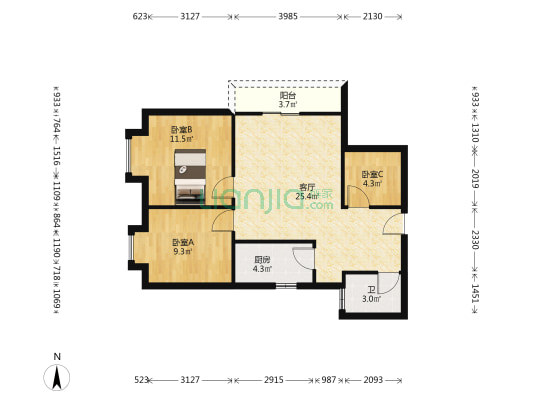 凤安大厦 3室1厅1卫 83平方