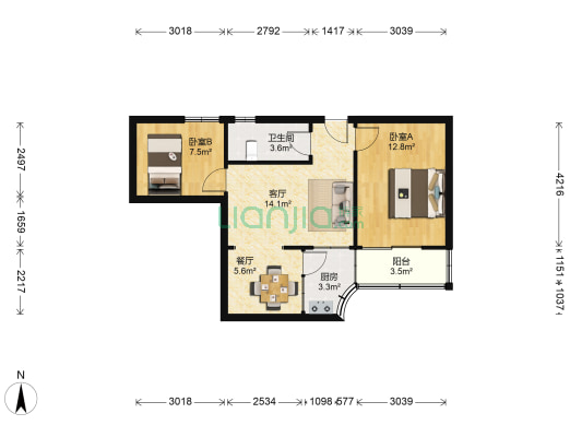 烟草公司家属院 2室2厅1卫 71平方