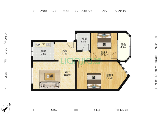 西大街202号院 2室1厅1卫 83平方