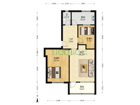 潍坊市农业局宿舍 2室1厅1卫 74平方