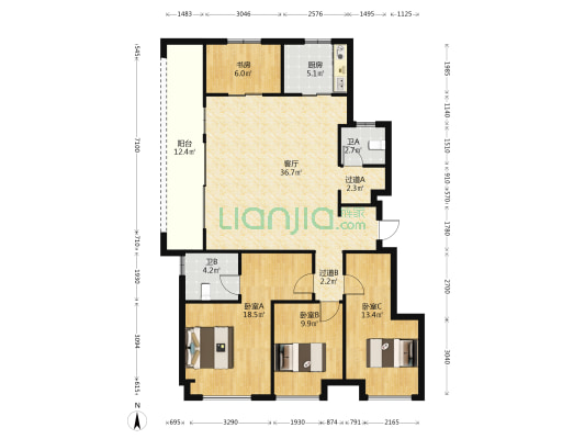新力启云府 4室1厅2卫 129平方