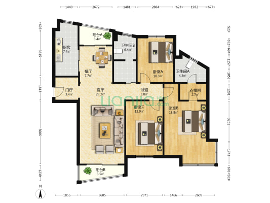 天泰时代印象 3室2厅2卫 145平方